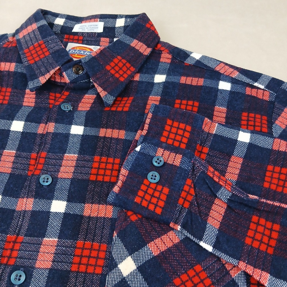 Vintage Dickies Large Mens Shirt Flannel Long Sleeve 80s 22x30 ** Fits Medium **